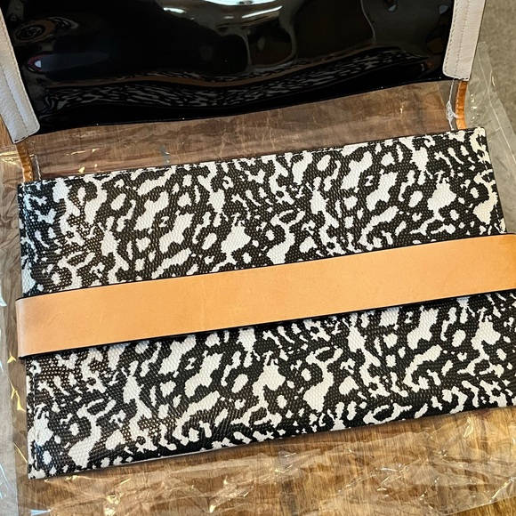Coach White and Tan Clutch with Black Pattern